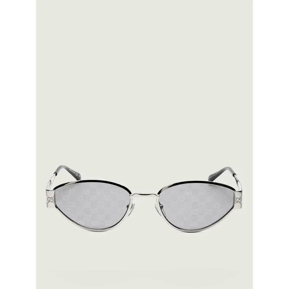 New Gucci GG1853S 002 Silver Cat-Eye Sunglasses with Monogram Temples Authentic